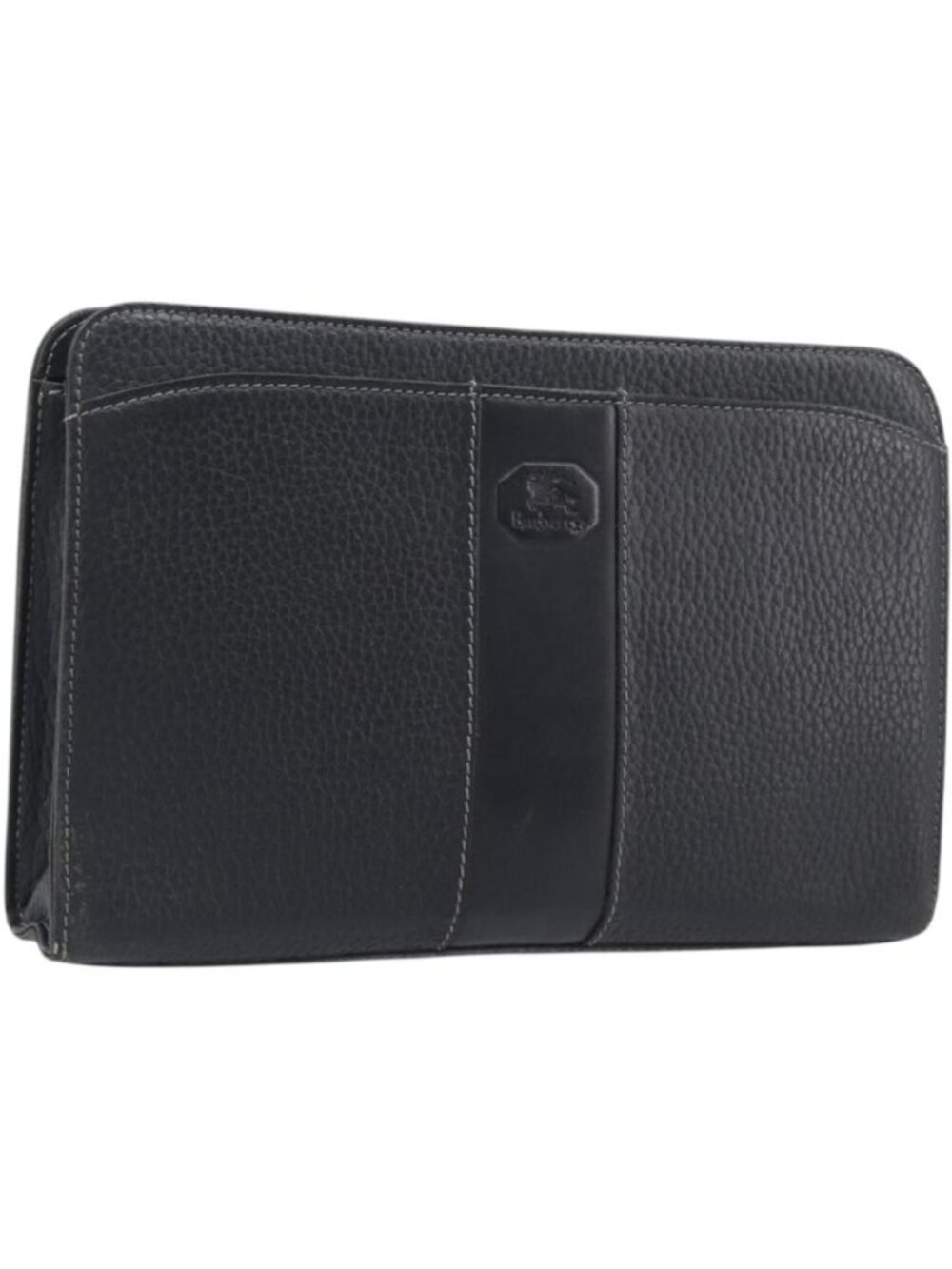 Burberrys Clutch Bag Leather Black Silver
